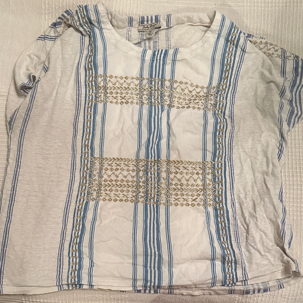 Lucky Brand Blue and White Embroidered Top